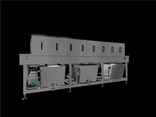 全自動不銹鋼噴淋式洗筐機，隧道式食品筐清洗機，凈化率高